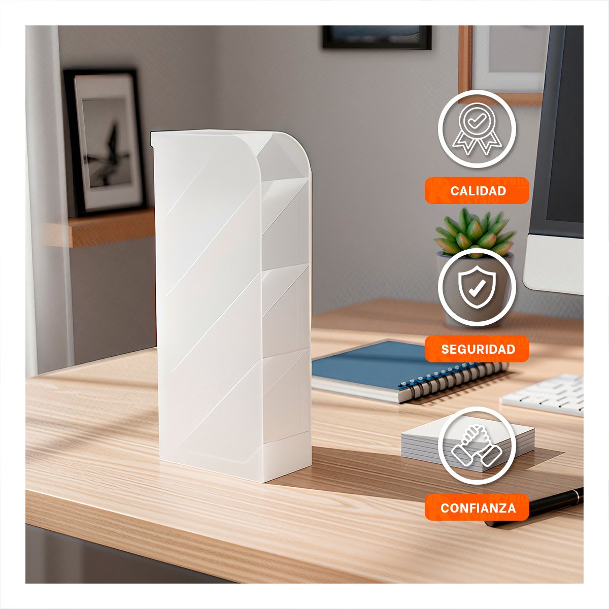ORGANIZADOR FUNCIONAL EN BLANCO TRANSPARENTE PARA SUPERFICIE DE TRABAJO Y+POST IT - 3