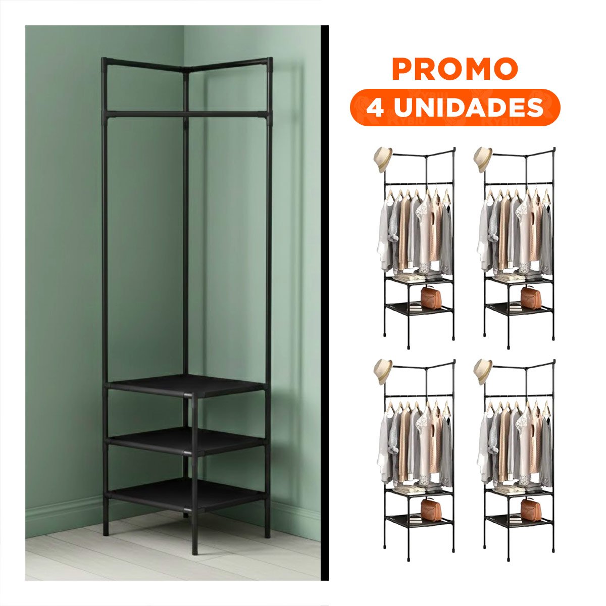 PACK4 MUEBLE DE ESQUINA CON PERCHERA Y ZAPATERA PARA HOGAR Y CASA CON USO INTERIOR - 1