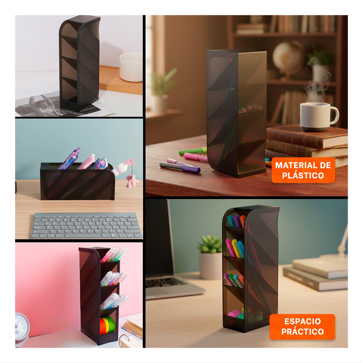 ORGANIZADOR FUNCIONAL EN NEGRO PARA SUPERFICIE DE TRABAJO Y+POST IT - 2