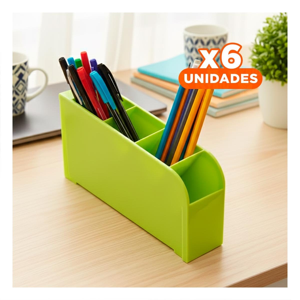 PACK6 SOPORTE PARA AREA DE ESTUDIO CON CUATRO ESPACIOS VERDE Y+PAPEL REGALO - 1