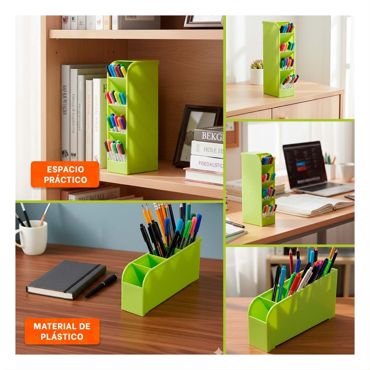 PACK6 SOPORTE PARA AREA DE ESTUDIO CON CUATRO ESPACIOS VERDE Y+PAPEL REGALO - 3