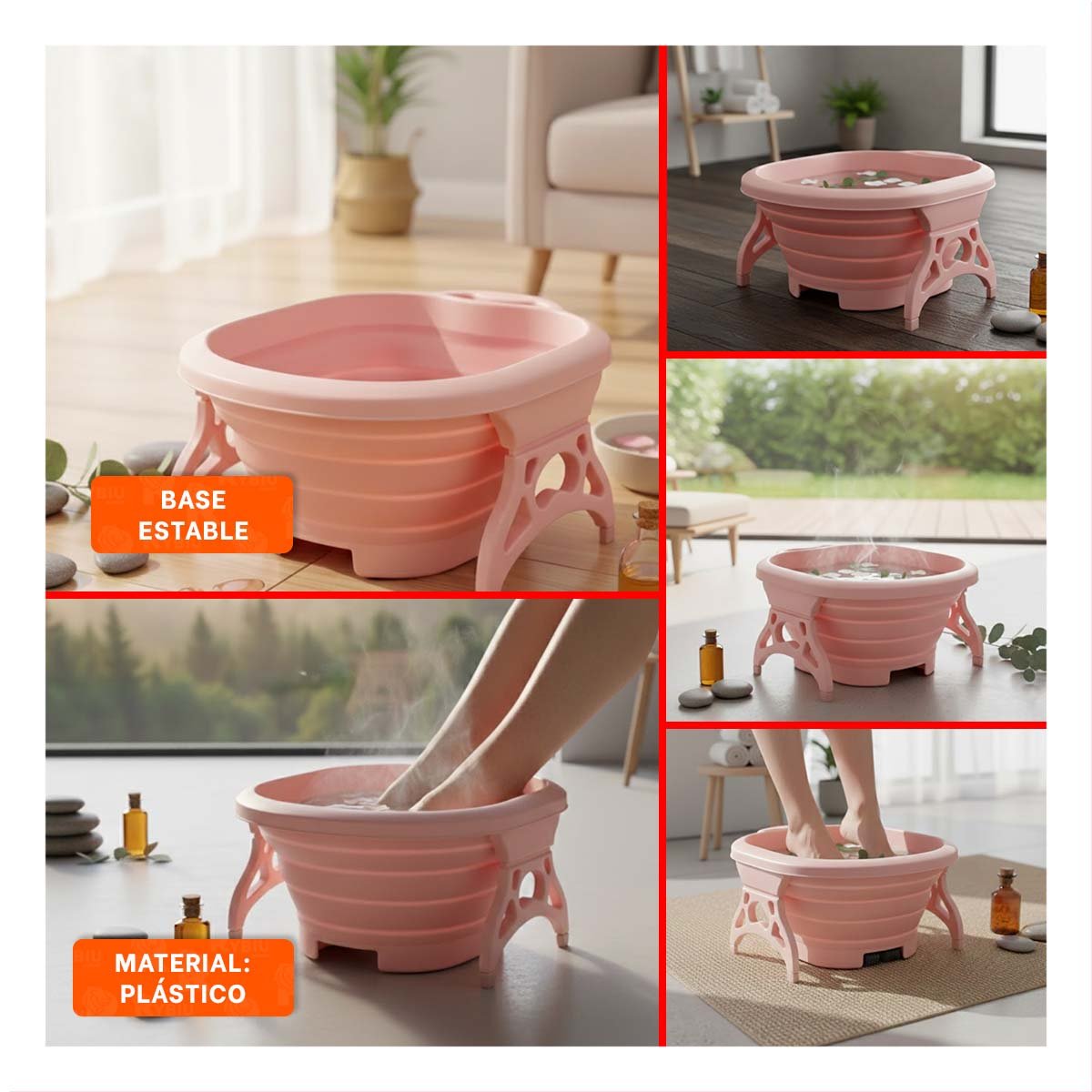 RECIPIENTE PORTATIL CON MASAJEADOR DE PIES ROSADO PARA RELAJACION TOTAL Y+LIGAS REGALO - 1