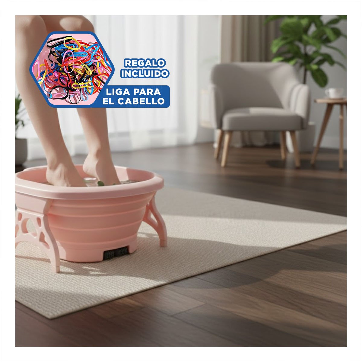 RECIPIENTE PORTATIL CON MASAJEADOR DE PIES ROSADO PARA RELAJACION TOTAL Y+LIGAS REGALO - 2