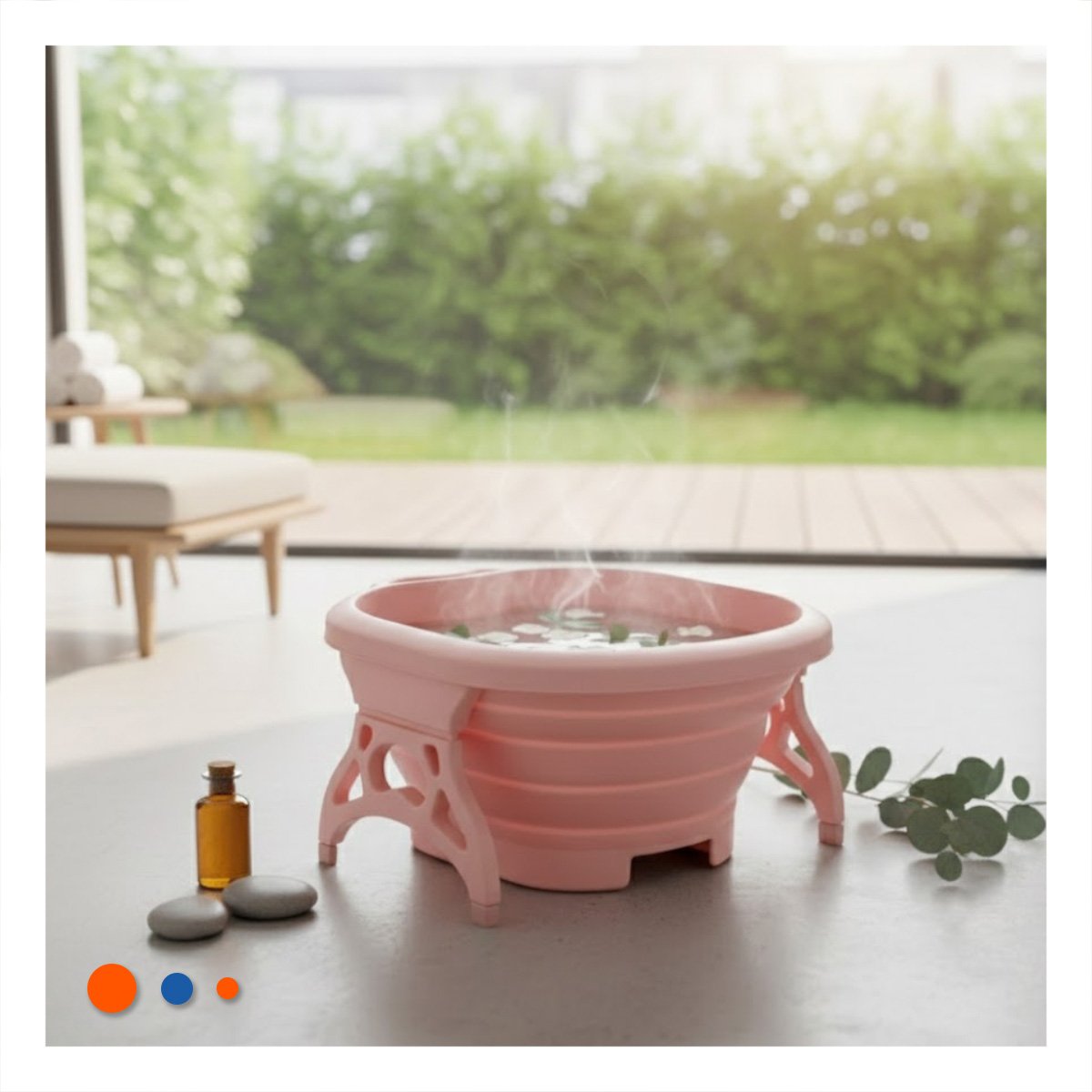 RECIPIENTE PORTATIL CON MASAJEADOR DE PIES ROSADO PARA RELAJACION TOTAL Y+LIGAS REGALO - 3