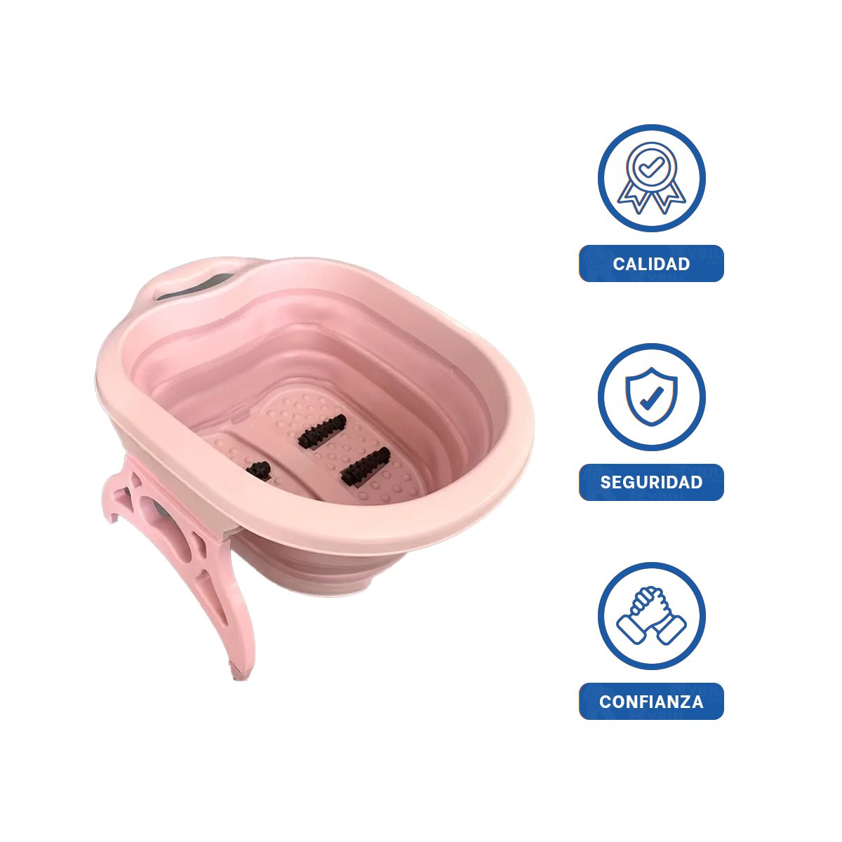 RECIPIENTE PORTATIL CON MASAJEADOR DE PIES ROSADO PARA RELAJACION TOTAL Y+LIGAS REGALO - 5
