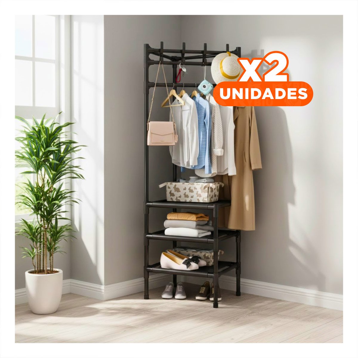 PACK2 SOPORTE VERTICAL CON ZAPATERA Y PERCHERA PARA CASA Y HOGAR CON PRACTICIDAD - 1