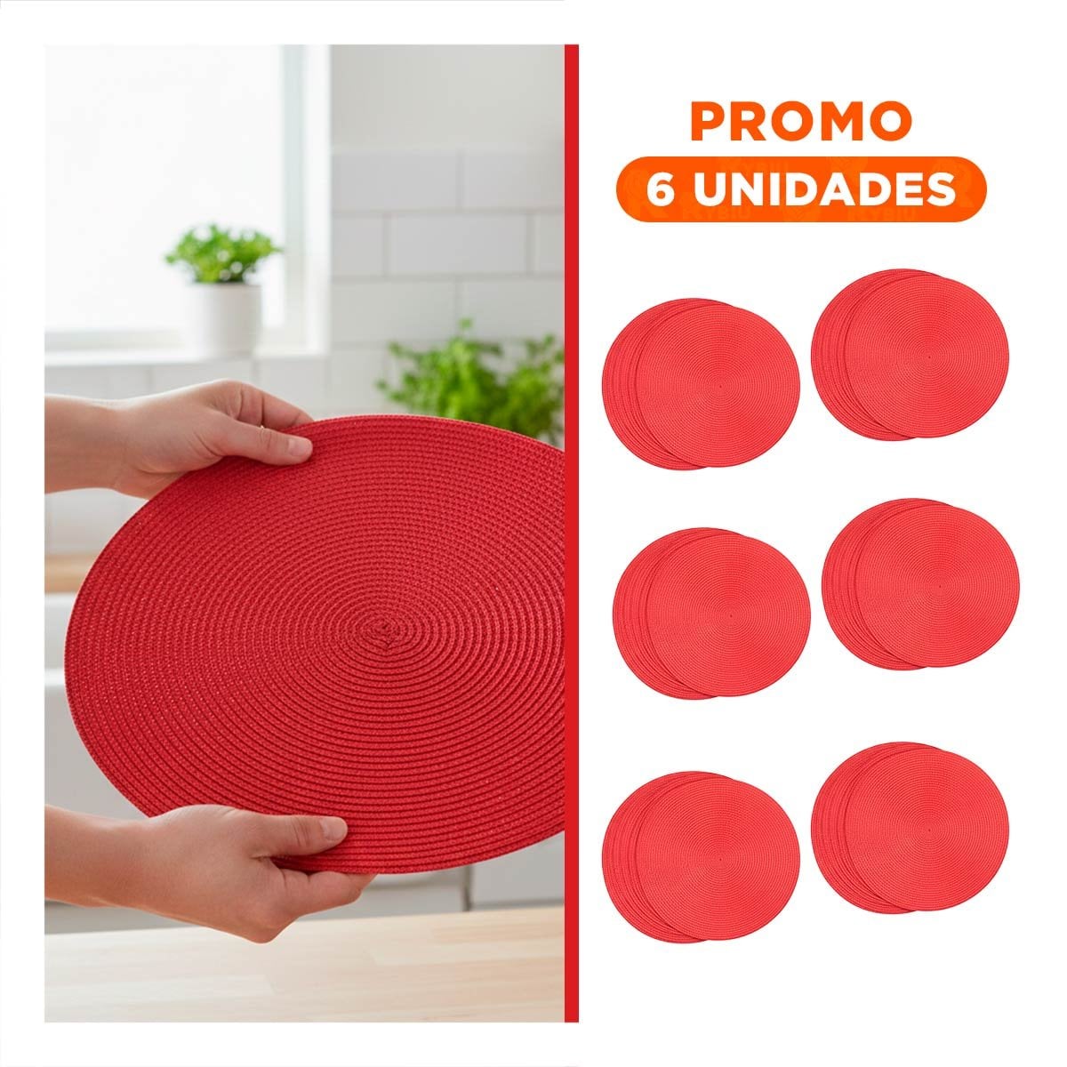 PACK6 BASE CIRCULAR PARA MESA FAMILIAR EN ROJO PAJITA BRILLOSO Y+REGALO STICKER - 1