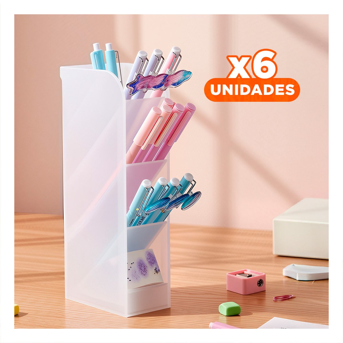 PACK6 ESTRUCTURA PARA ESCRITORIO ACTIVO CON INCLINACION BLANCO TRANSPARENTE - 1
