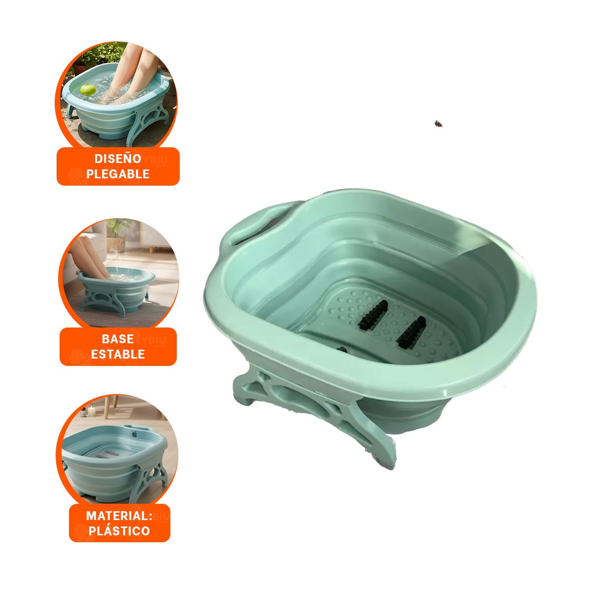 CUENCA PORTATIL CON MASAJEADOR DE PIES CELESTE CON FUNCION DE MASAJE Y SPA Y+PAPEL REGALO - 5