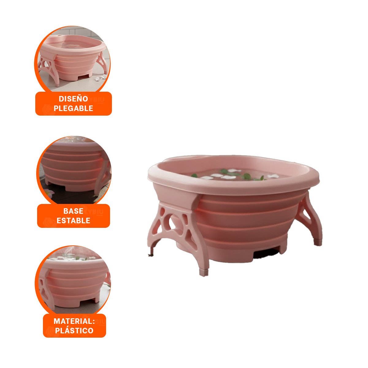 CUENCA PORTATIL CON MASAJEADOR DE PIES ROSADO CON FUNCION DE MASAJE Y SPA Y+PAPEL REGALO - 5