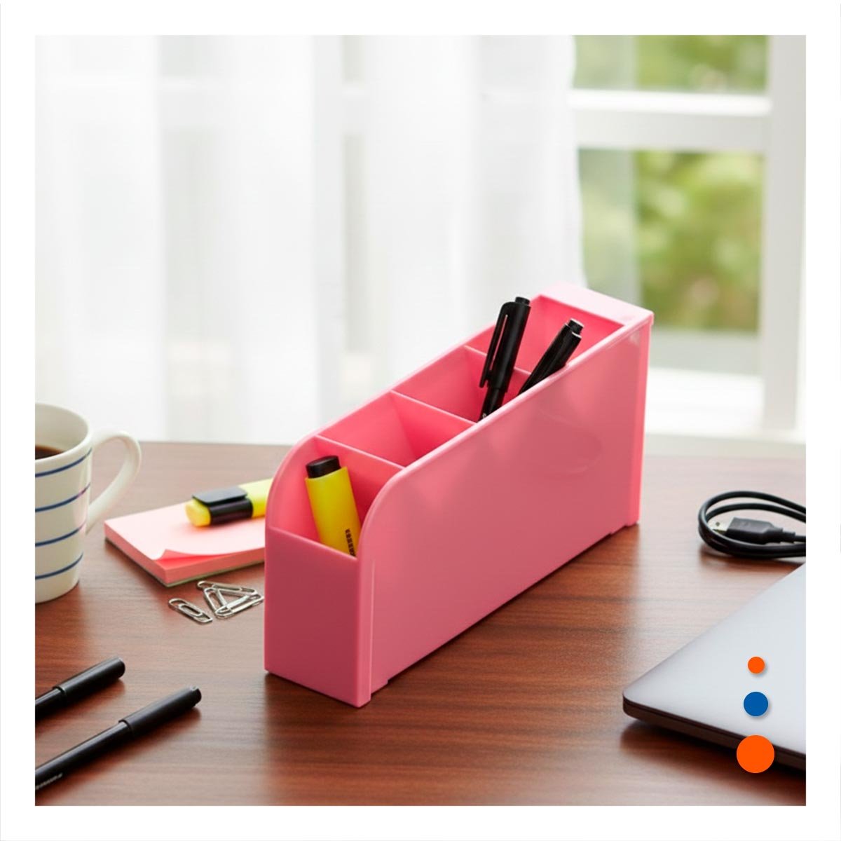 ORGANIZADOR FUNCIONAL EN ROSADO PARA SUPERFICIE DE TRABAJO DE DIMENSIÓN 20,5X5X9CM Y+POST IT - 1