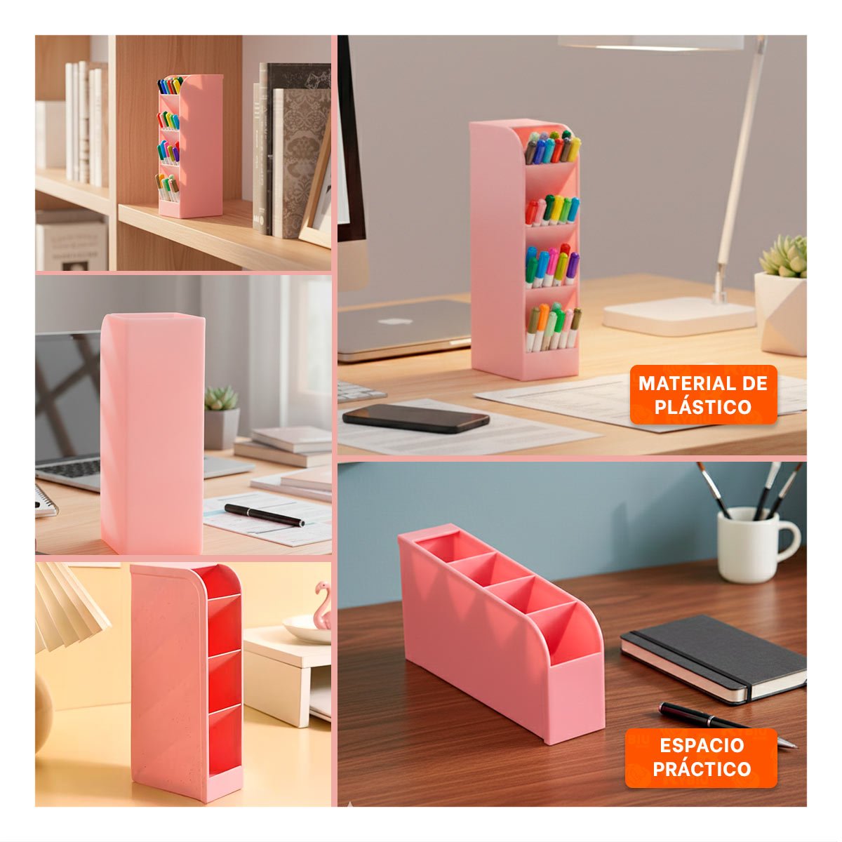 ORGANIZADOR FUNCIONAL EN ROSADO PARA SUPERFICIE DE TRABAJO DE DIMENSIÓN 20,5X5X9CM Y+POST IT - 2