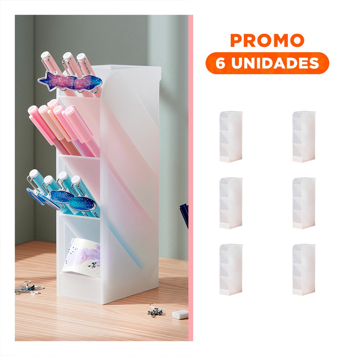 PACK6 SOPORTE DE USO DIARIO CON INCLINACION BLANCO TRANSPARENTE Y+REGALO STICKER - 1