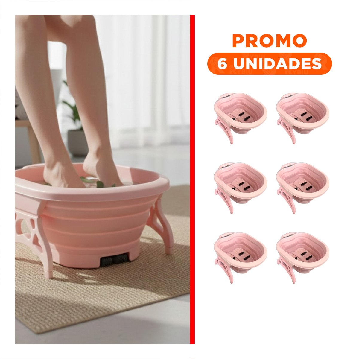 PACK6 RECIPIENTE PORTATIL CON MASAJEADOR DE PIES ROSADO PARA SPA Y HOGAR Y+REGALO STICKER - 1