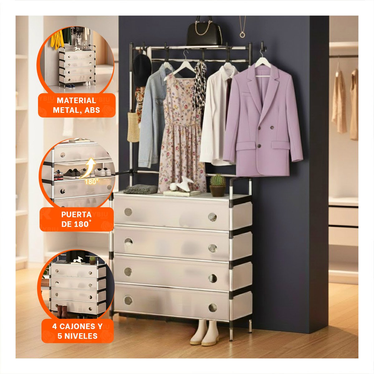 PACK2 ZAPATERA CON PERCHERA CERRADA PARA AMBIENTES DE CASA Y HOGAR - 5