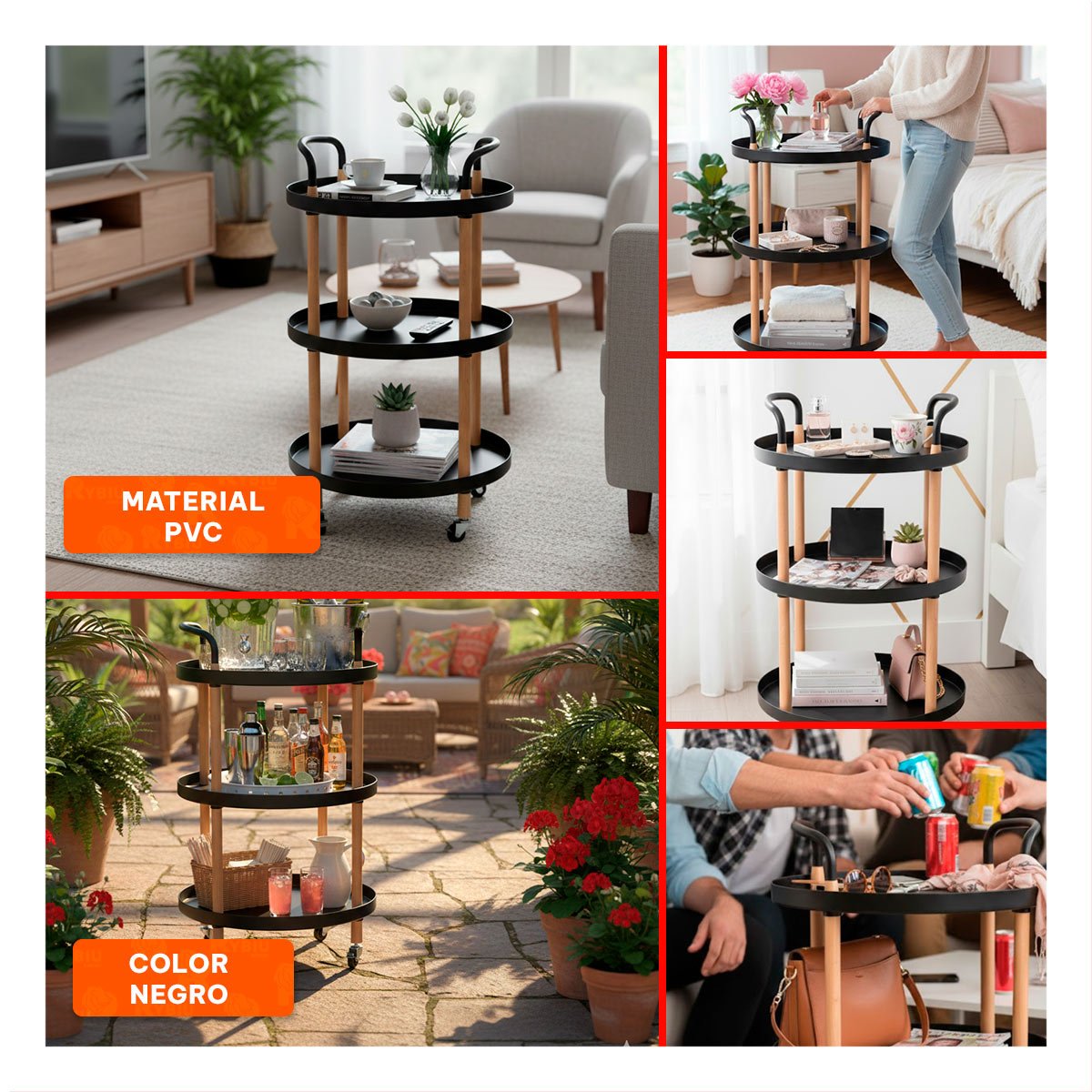 SOPORTE 3 NIVELES CIRCULAR CON ASA NEGRO PARA USO EN CASA Y+LIGAS REGALO - 1