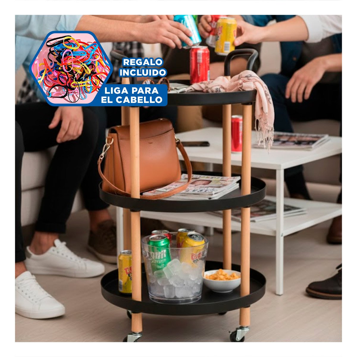 SOPORTE 3 NIVELES CIRCULAR CON ASA NEGRO PARA USO EN CASA Y+LIGAS REGALO - 2