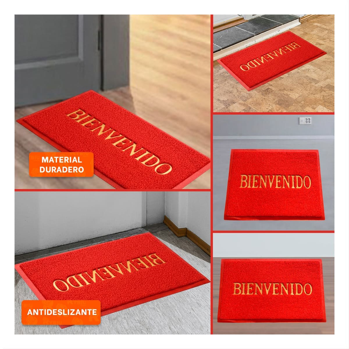 PACK2 FELPUDO RECTANGULAR BIENVENIDO ROJO PARA DECORAR Y ORGANIZAR ENTRADA Y+PAPEL REGALO - 3