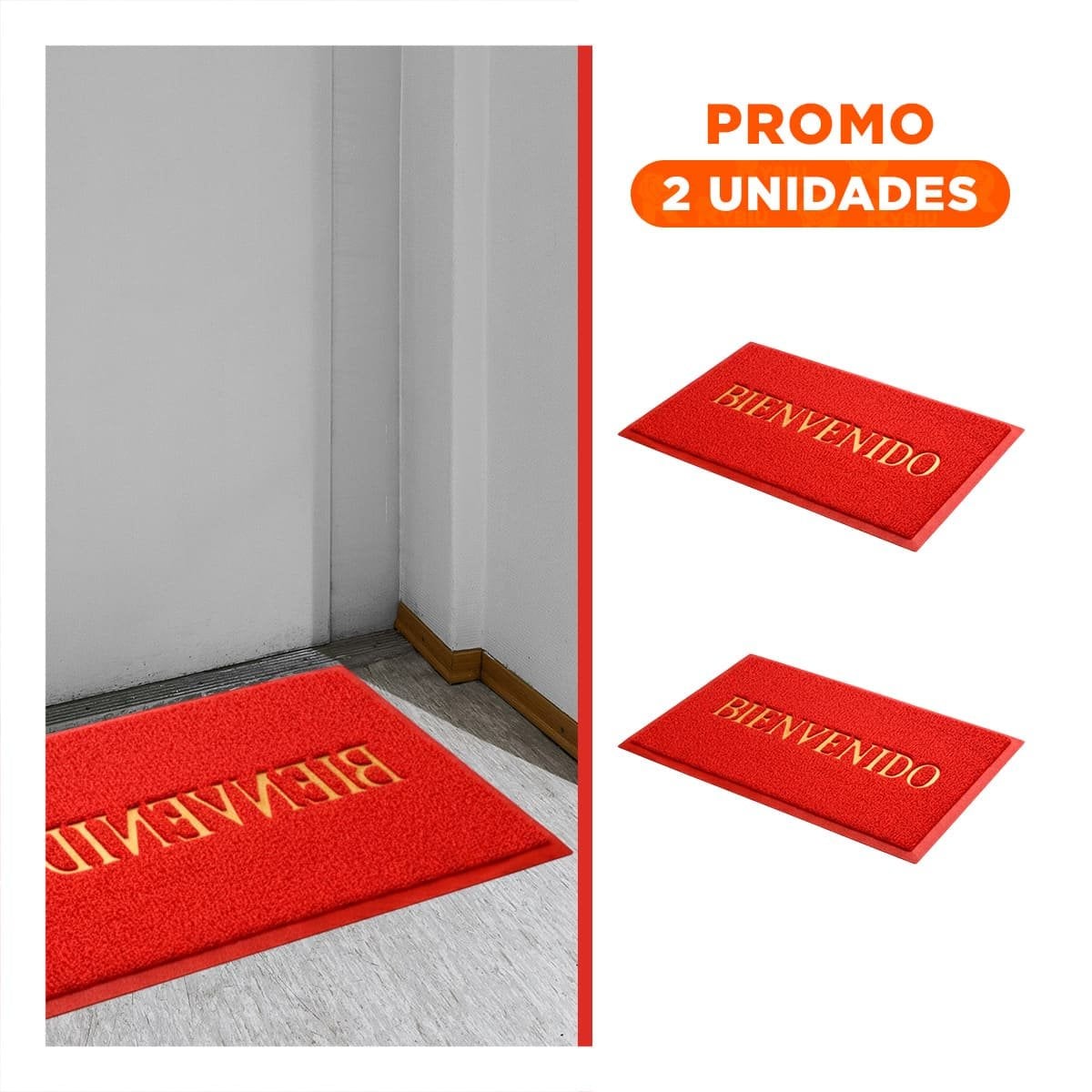 PACK2 TAPIZ RECTANGULAR BIENVENIDO ROJO PARA SALA COCINA Y PASILLO Y+REGALO STICKER - 1