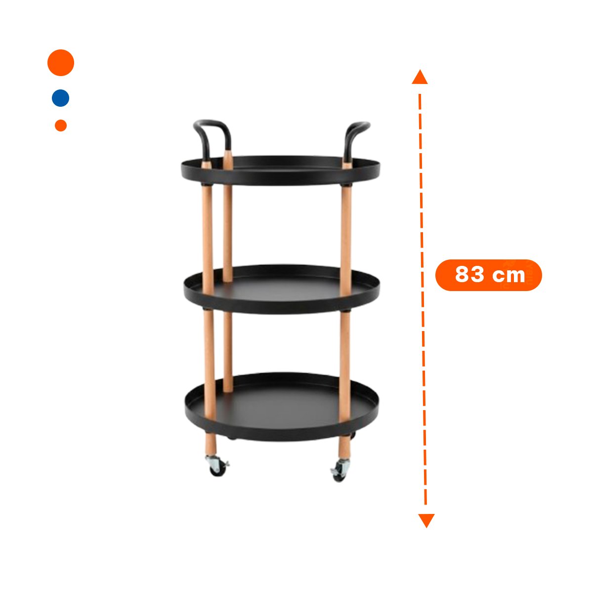 PACK4 MESA CARRITO 3 NIVELES CIRCULAR CON ASA NEGRO PARA COCINA OFICINA Y SALA Y+REGALO STICKER - 4