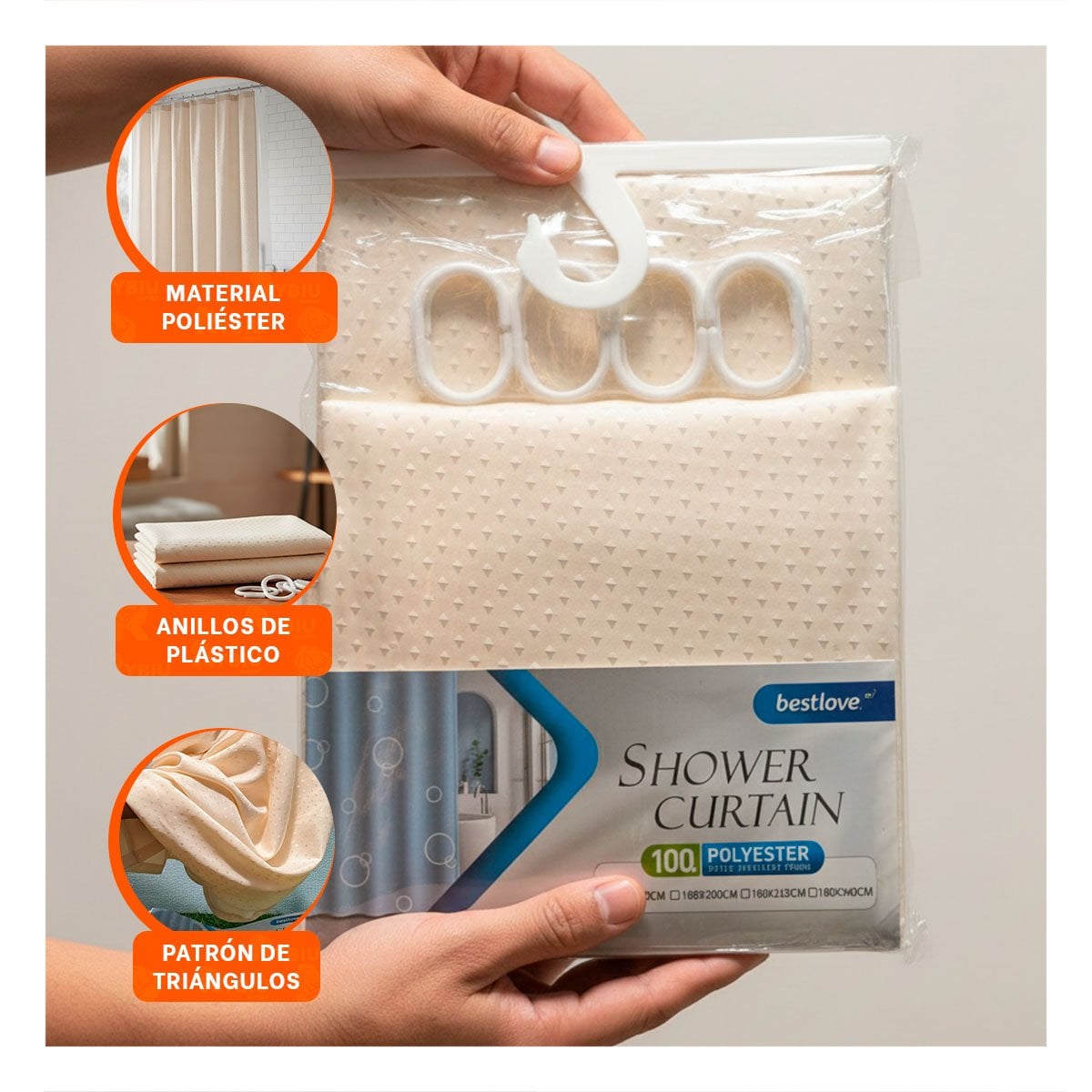 PACK4 PROTECCION PARA DUCHA COLOR MELON CON PATRON TRIANGULOS 180X180CM Y+REGALO STICKER - 5