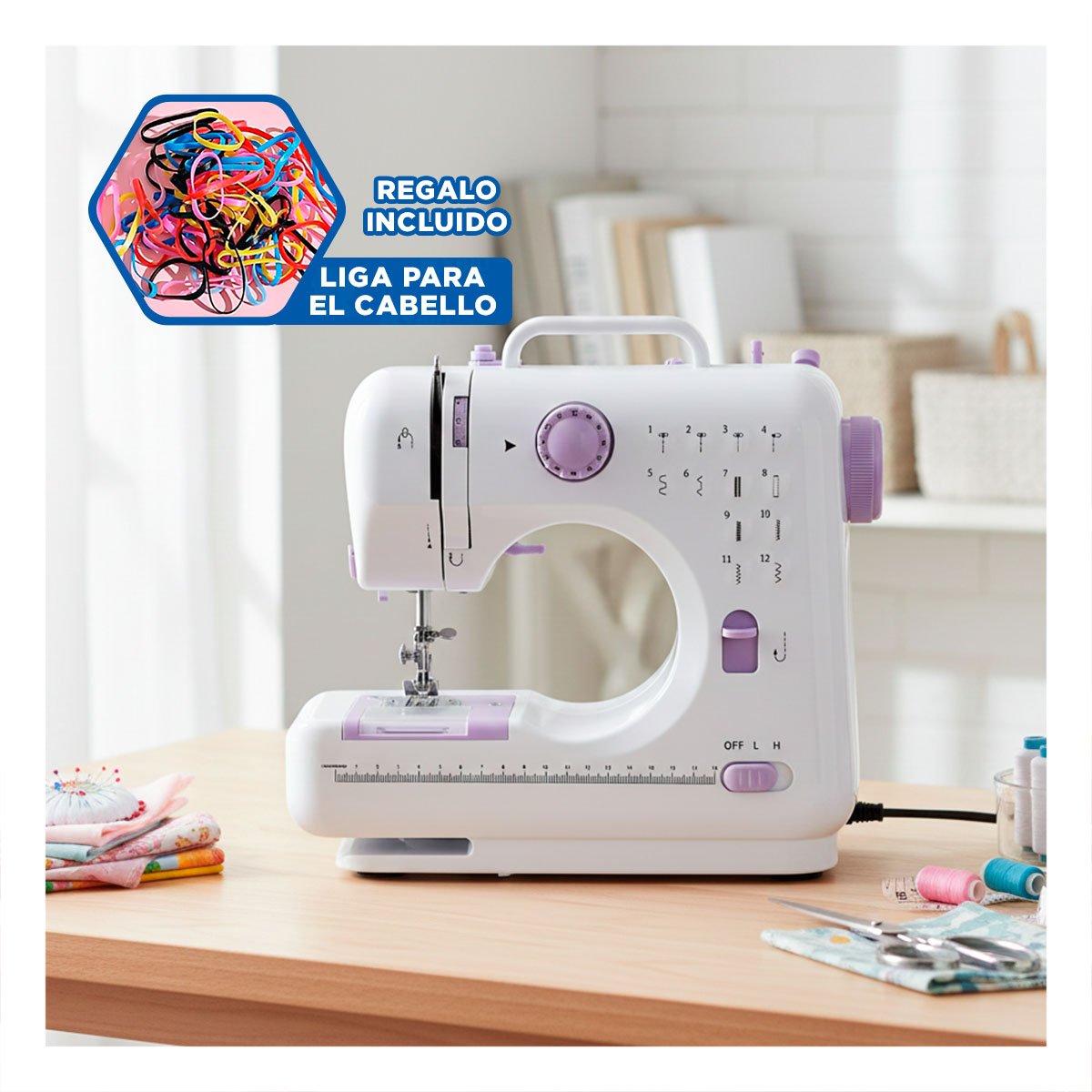 MAQUINA DE COSER DE USO HOGARENO CON PRESENCIA COMPACTA Y ACABADO COLOR BLANCO Y+LIGAS REGALO - 2
