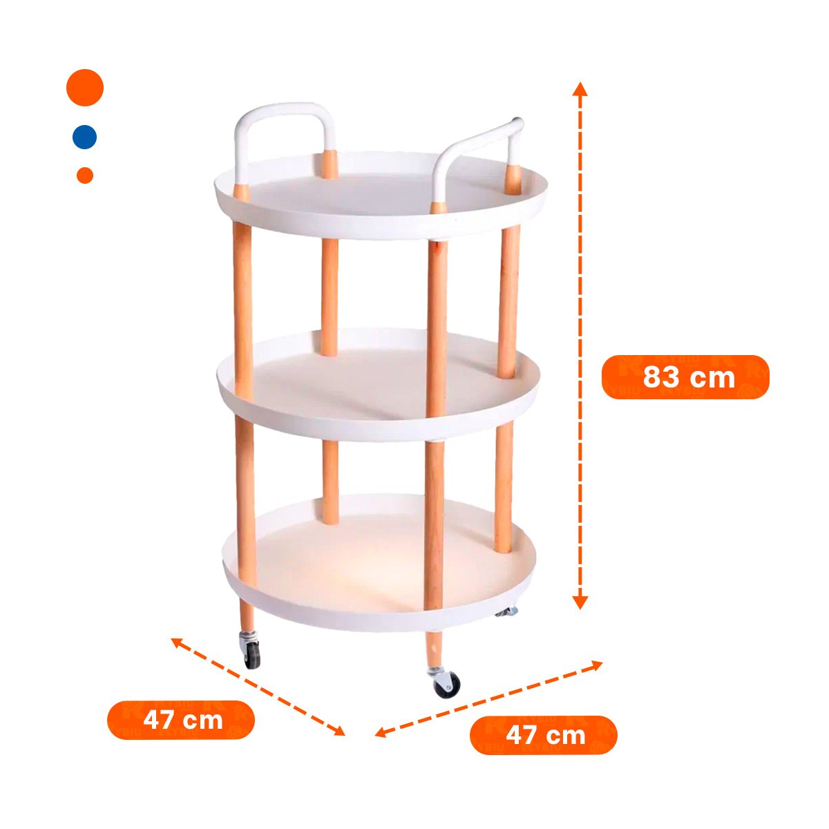 PACK4 MESA CARRITO 3 NIVELES CIRCULAR CON ASA BLANCO COMPACTO Y RESISTENTE Y+REGALO STICKER - 4