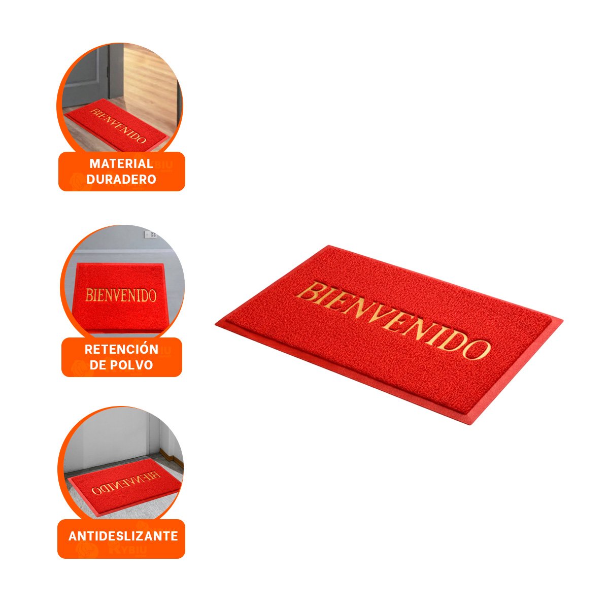FELPUDO RECTANGULAR BIENVENIDO ROJO PARA SALA Y ENTRADA DE CASA Y+PAPEL REGALO - 5