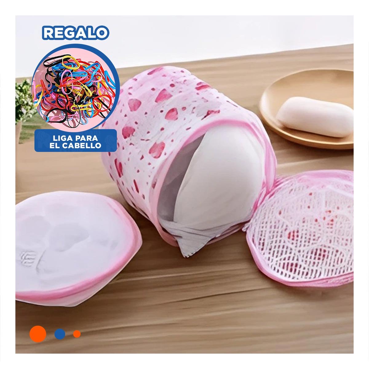 BOLSA MALLA LAVADORA ROPA DISENO CILINDRO BLANCO CON FRESAS RESISTENTE Y+LIGAS REGALO - 2