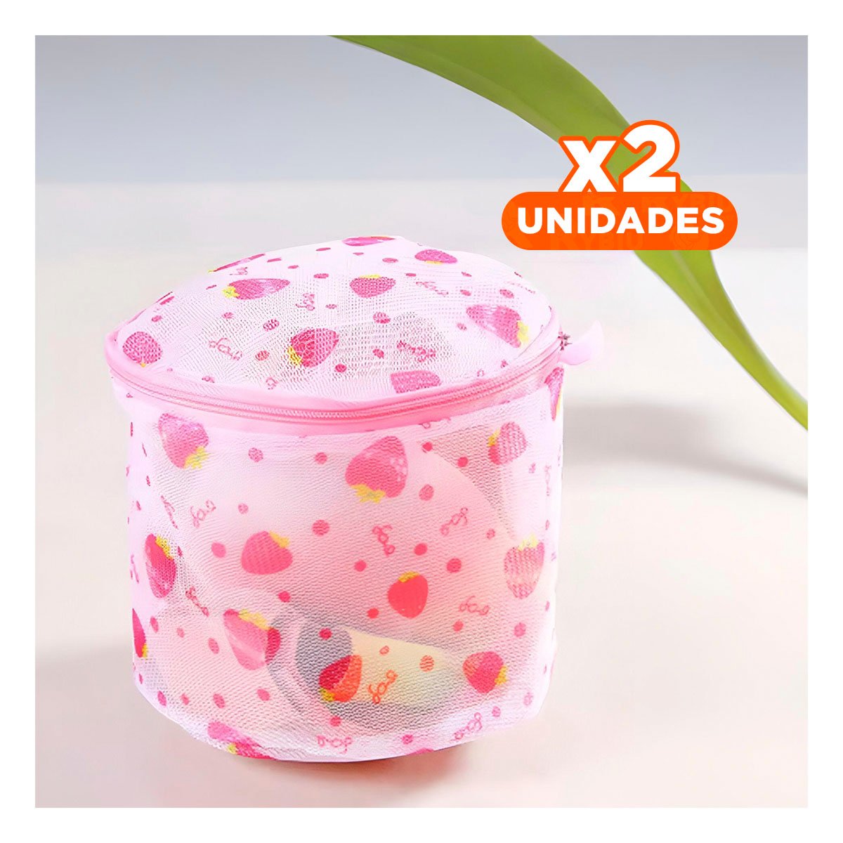 PACK2 ESTUCHE MALLA PARA LAVAR ROPA DISENO CILINDRO BLANCO CON FRESAS SUAVE - 1
