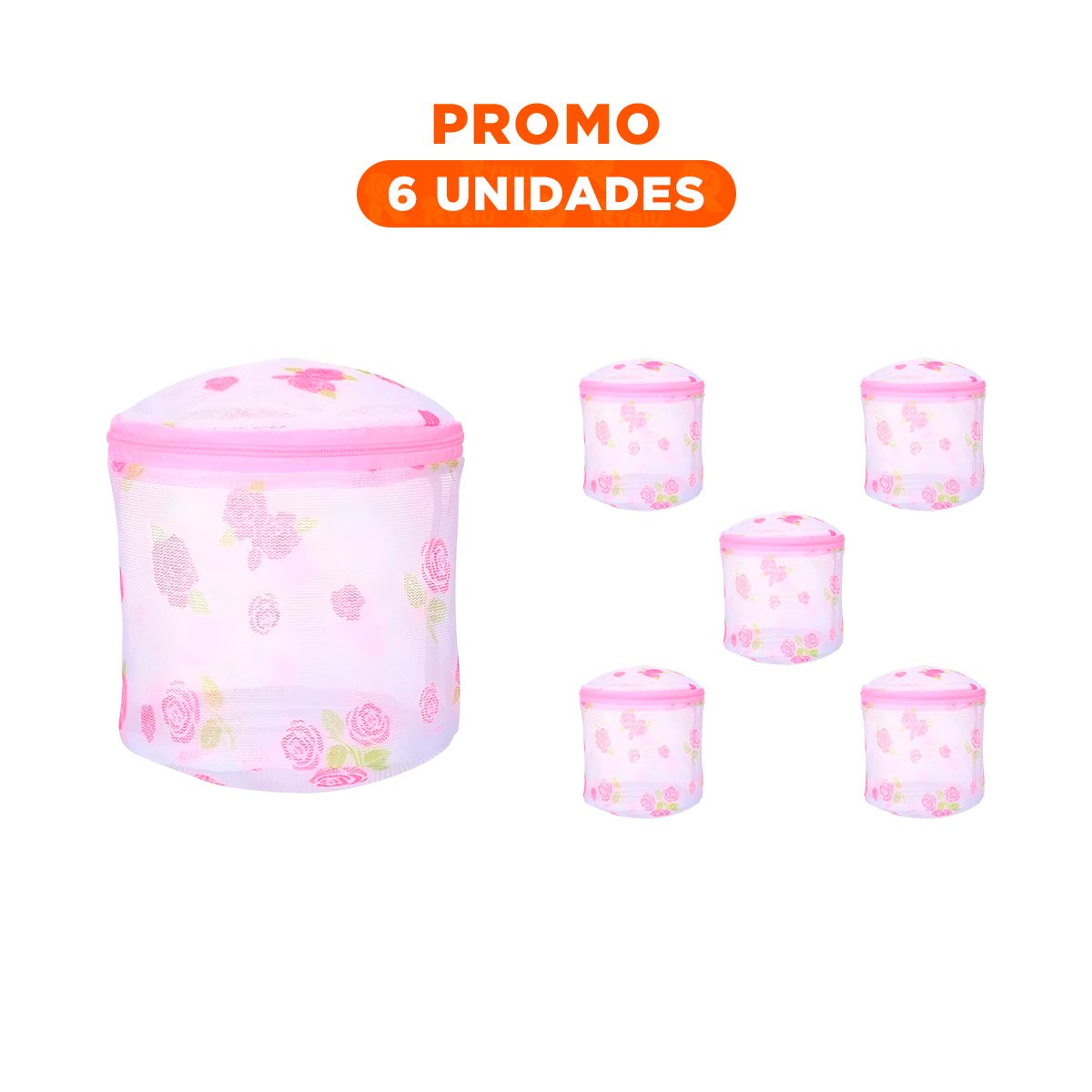 PACK6 BOLSO MALLA LAVADORA ROPA DISENO CILINDRO BLANCO CON FLORES FIRME Y+REGALO STICKER - 1
