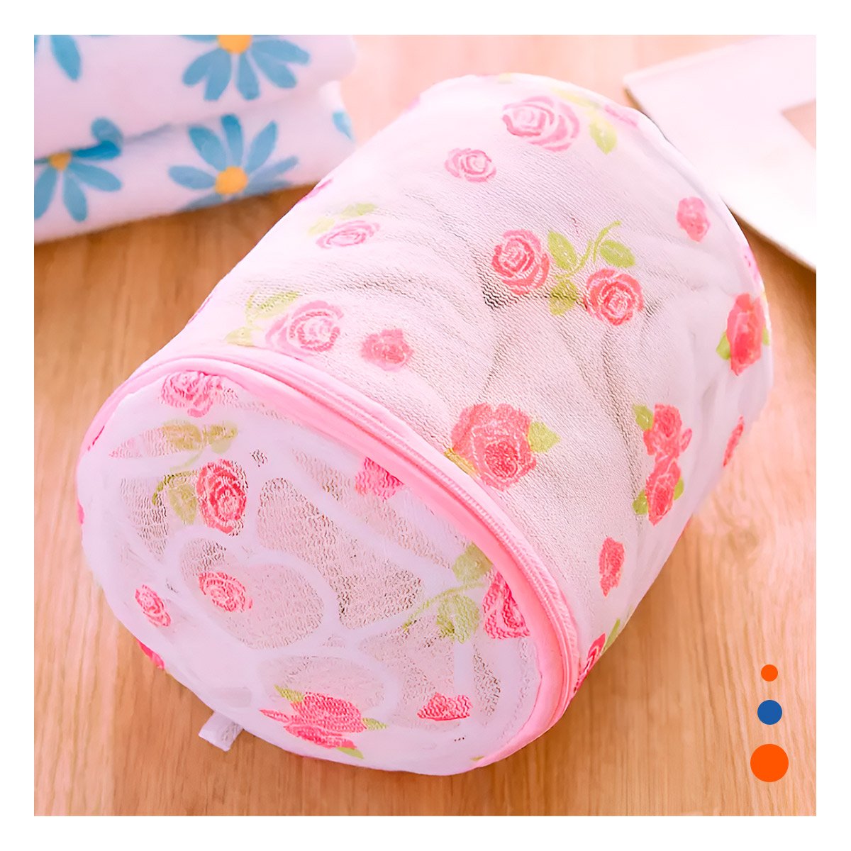 PACK6 BOLSO MALLA LAVADORA ROPA DISENO CILINDRO BLANCO CON FLORES FIRME Y+REGALO STICKER - 5