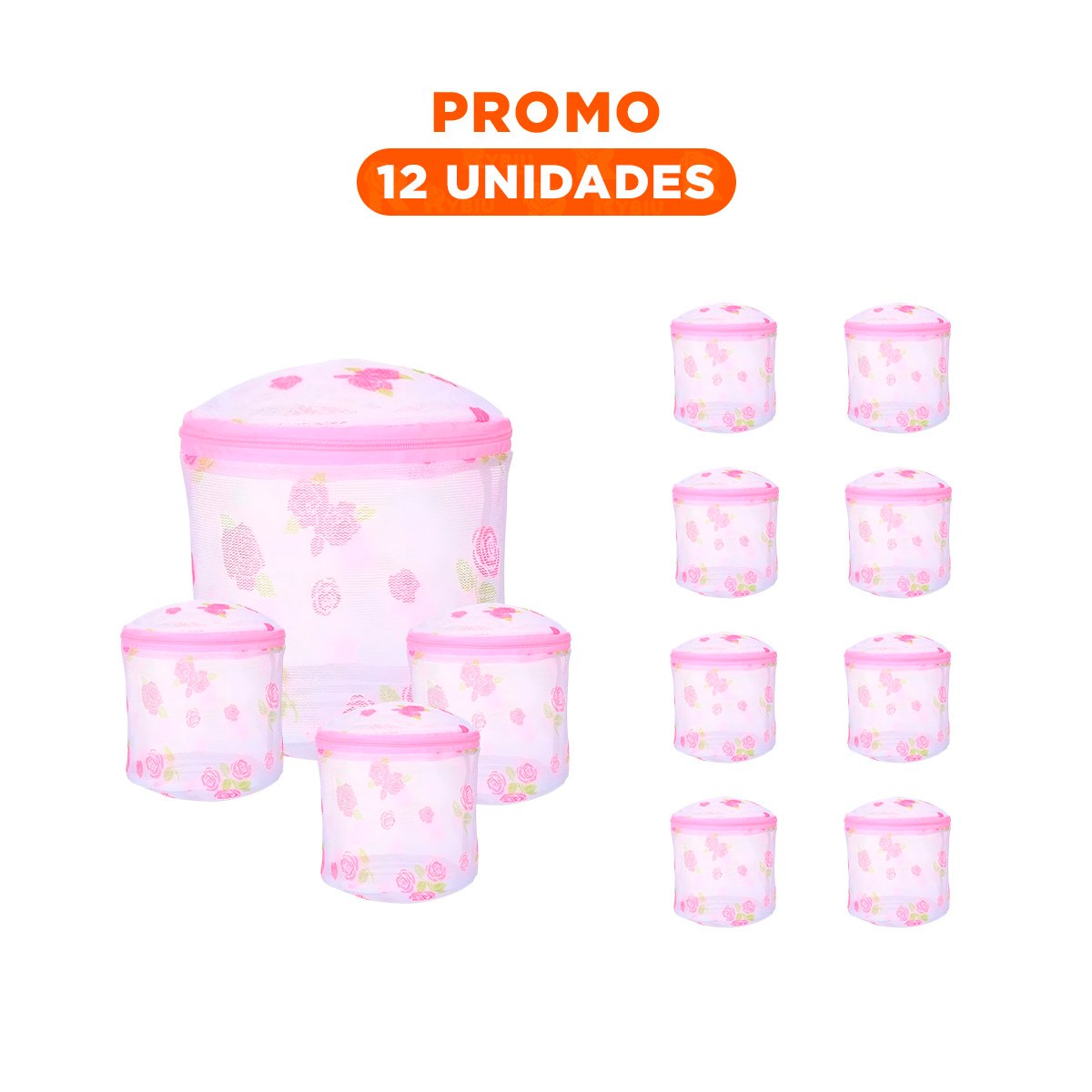 PACK12 BOLSO MALLA PARA LIMPIEZA ROPA FORMATO CILINDRO BLANCO CON FLORES - 1