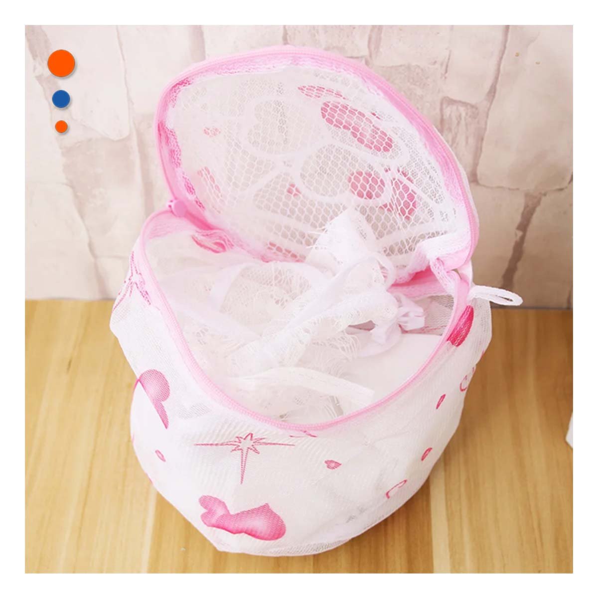 BOLSA MALLA PARA LIMPIEZA ROPA ESTILO CILINDRO BLANCO ESTAMPADO CORAZONES Y+REGALO STICKER - 5