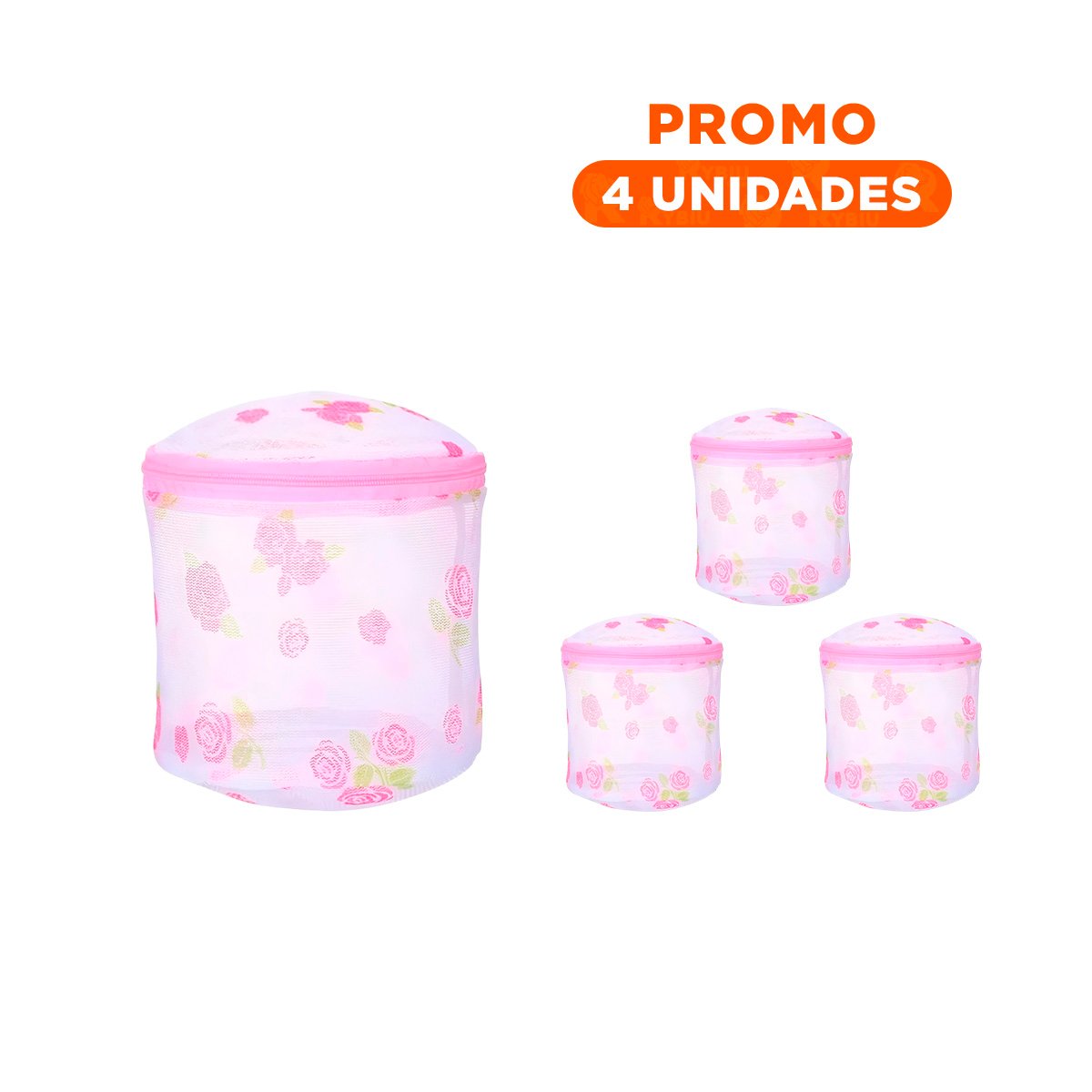 PACK4 ESTUCHE MALLA LAVADORA ROPA DISENO CILINDRO BLANCO CON FLORES FIRME - 1
