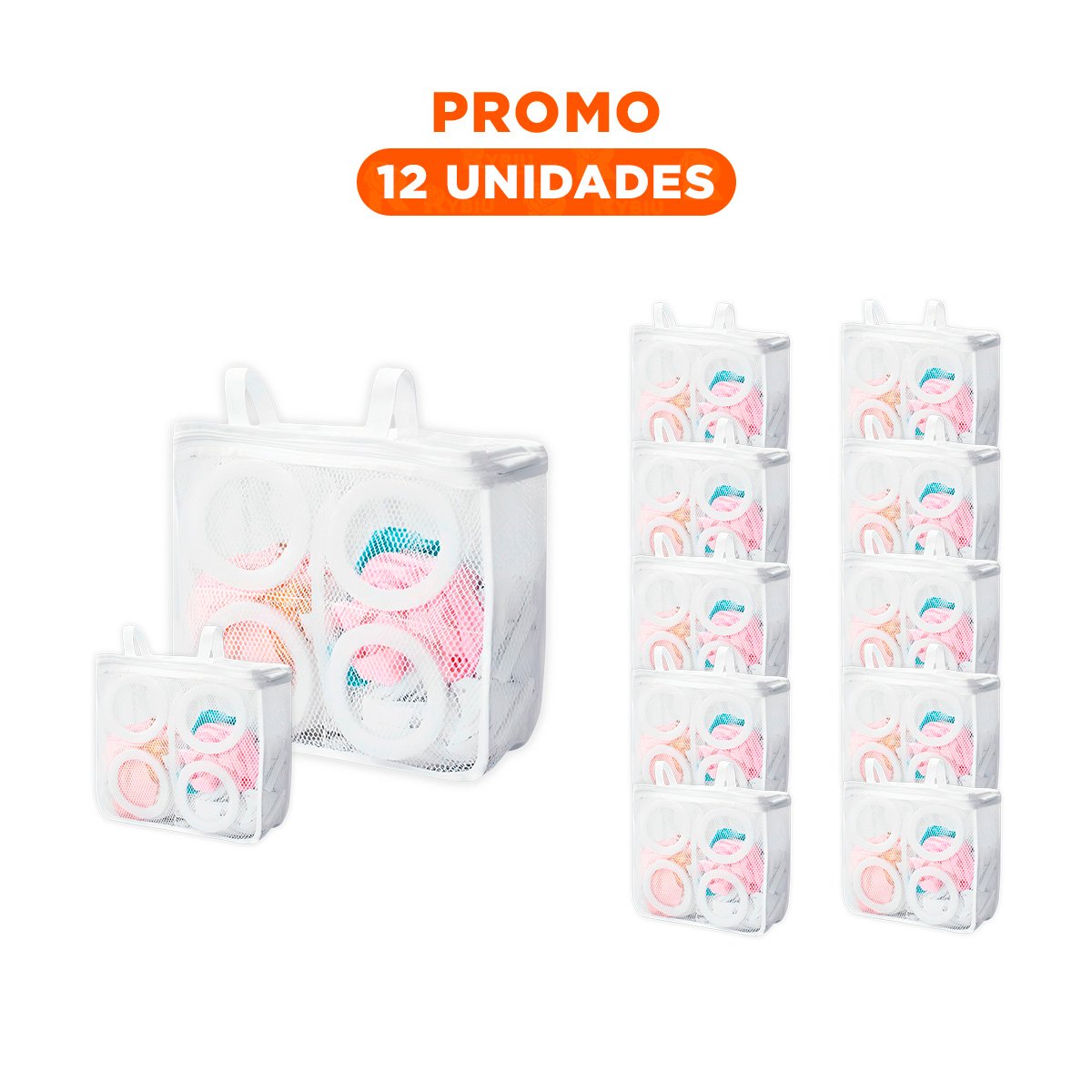 PACK12 BOLSO MALLA LAVADORA ROPA FORMATO CILINDRO BLANCO CON ROSAS FINO - 1