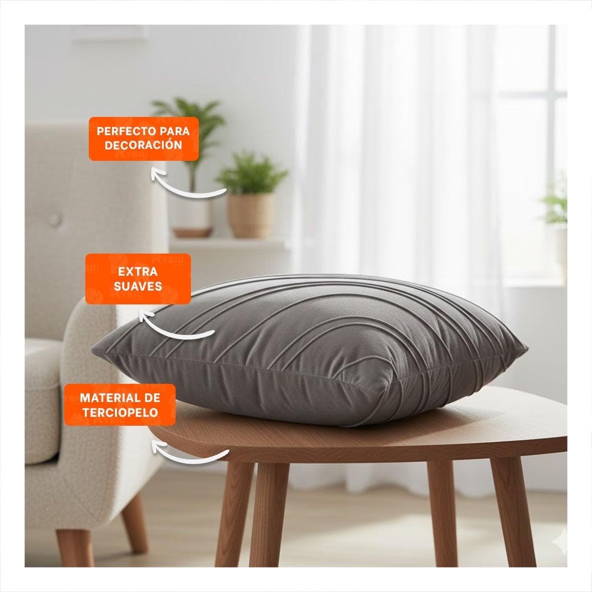 FUNDA PARA ALMOHADA CON TEXTURA DE TERCIOPELO EN COLOR PLOMO INTERMEDIO DE 45CM Y+PAPEL REGALO - 2