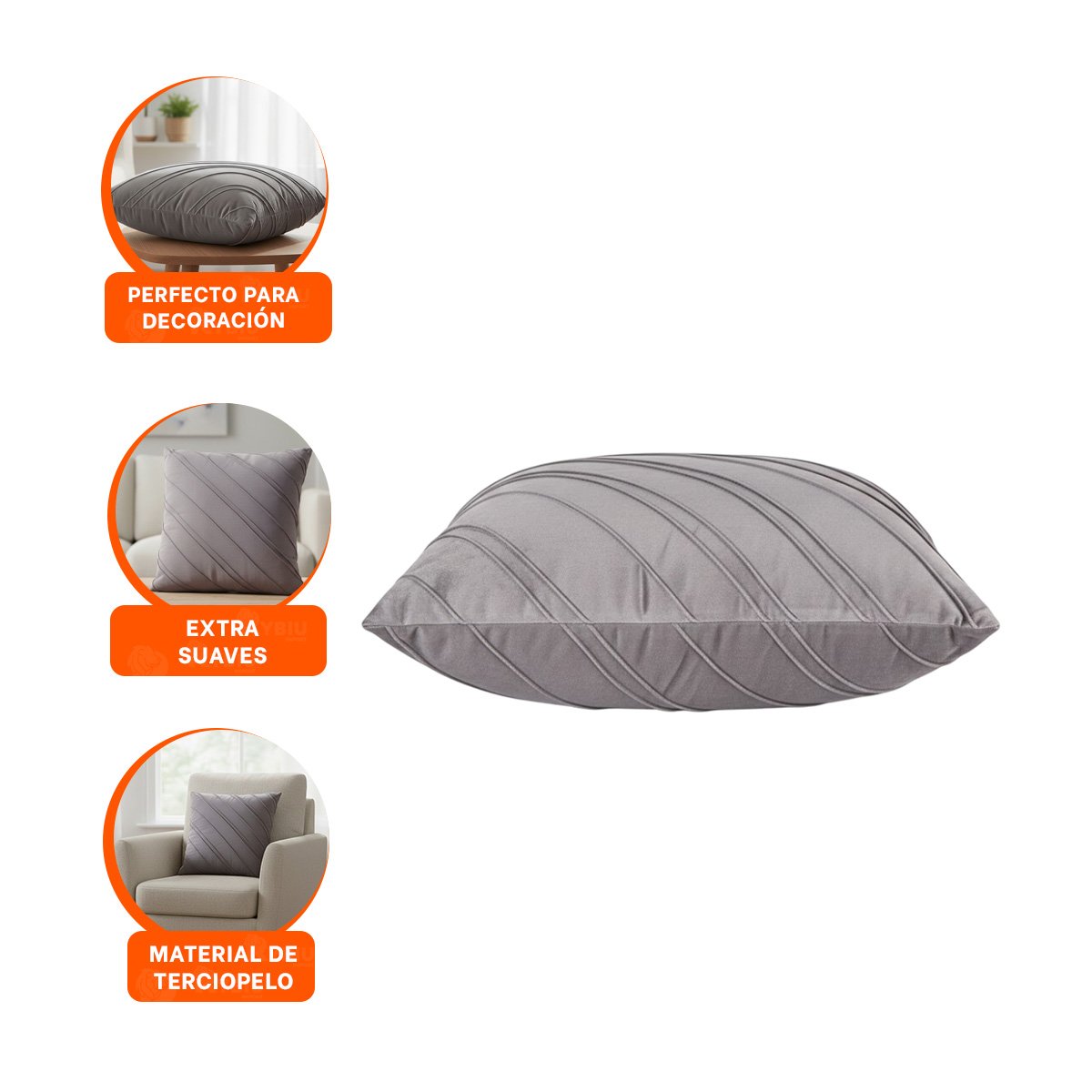 FUNDA PARA ALMOHADA CON TEXTURA DE TERCIOPELO EN COLOR PLOMO INTERMEDIO DE 45CM Y+PAPEL REGALO - 5