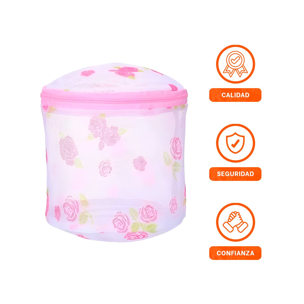 BOLSA MALLA PARA LIMPIEZA ROPA FORMATO CILINDRO BLANCO CON FLORES SEGURO Y+POST IT - 5