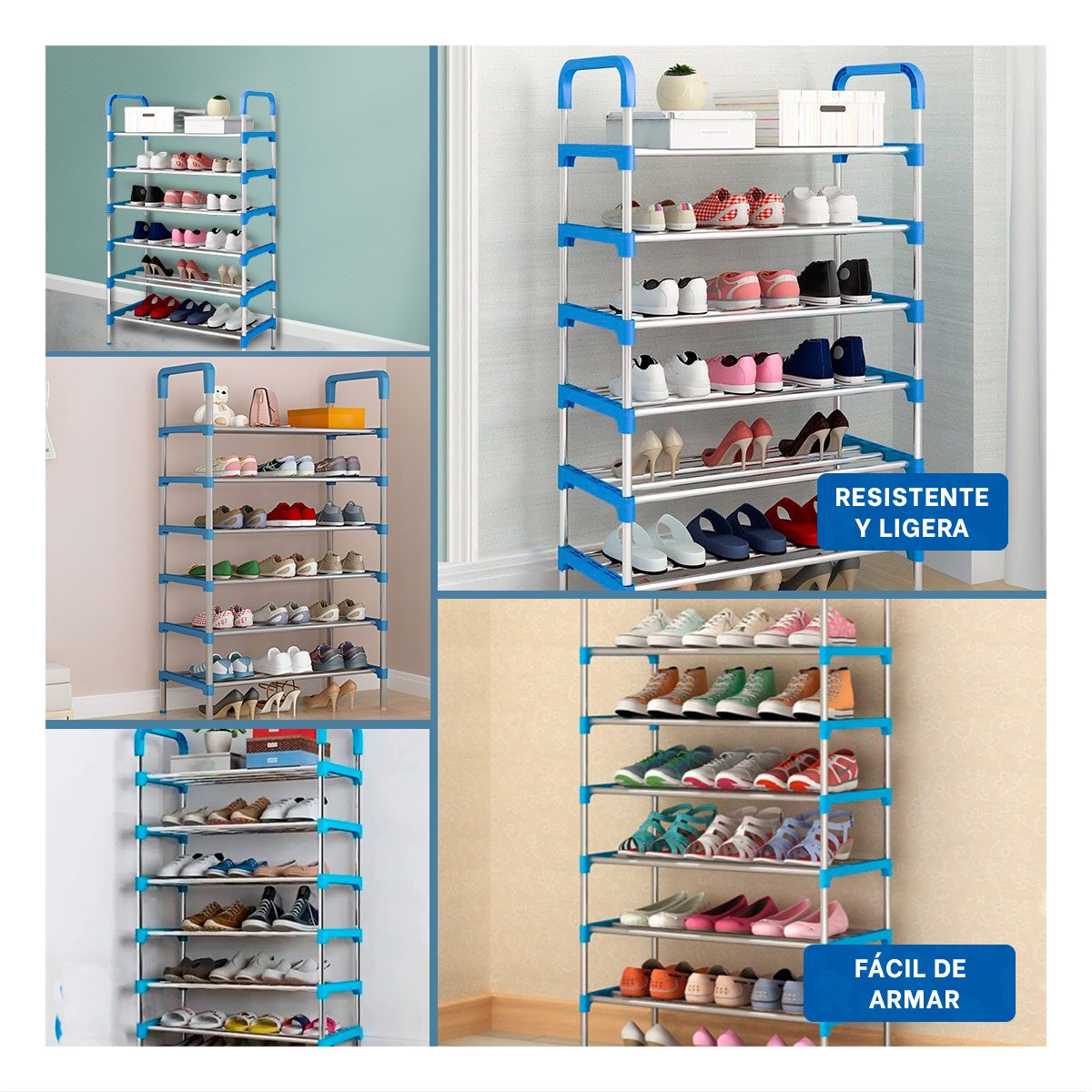ZAPATERO VERTICAL 6 NIVELES ALMACENAJE EFICIENTE PARA CASA TONO CELESTE Y+POST IT - 2