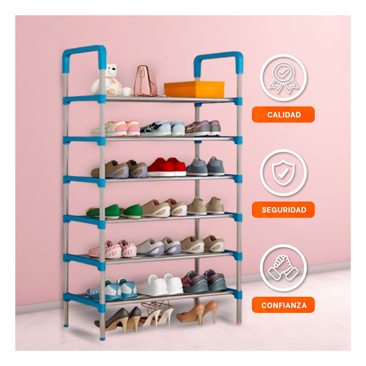 ZAPATERO VERTICAL 6 NIVELES ALMACENAJE EFICIENTE PARA CASA TONO CELESTE Y+POST IT - 5