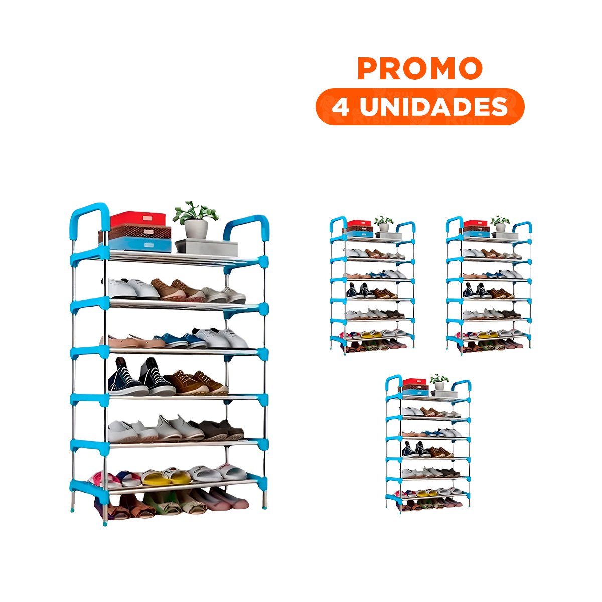 PACK4 MUEBLE VERTICAL 6 NIVELES FORMA PRACTICA PARA ESPACIOS COLOR CELESTE - 1