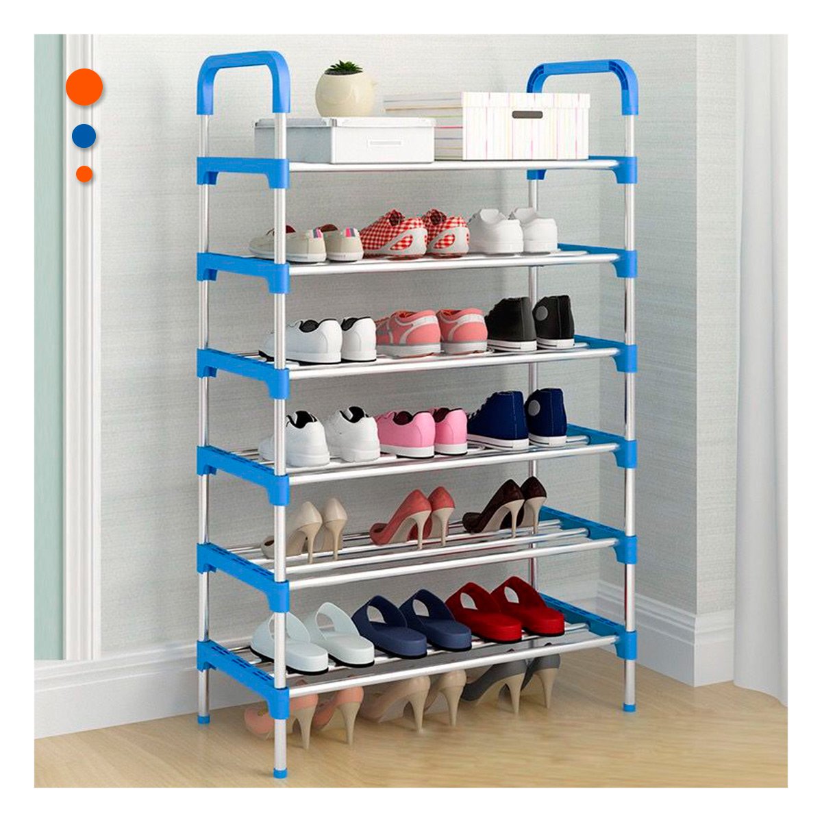 PACK4 MUEBLE VERTICAL 6 NIVELES FORMA PRACTICA PARA ESPACIOS COLOR CELESTE - 2