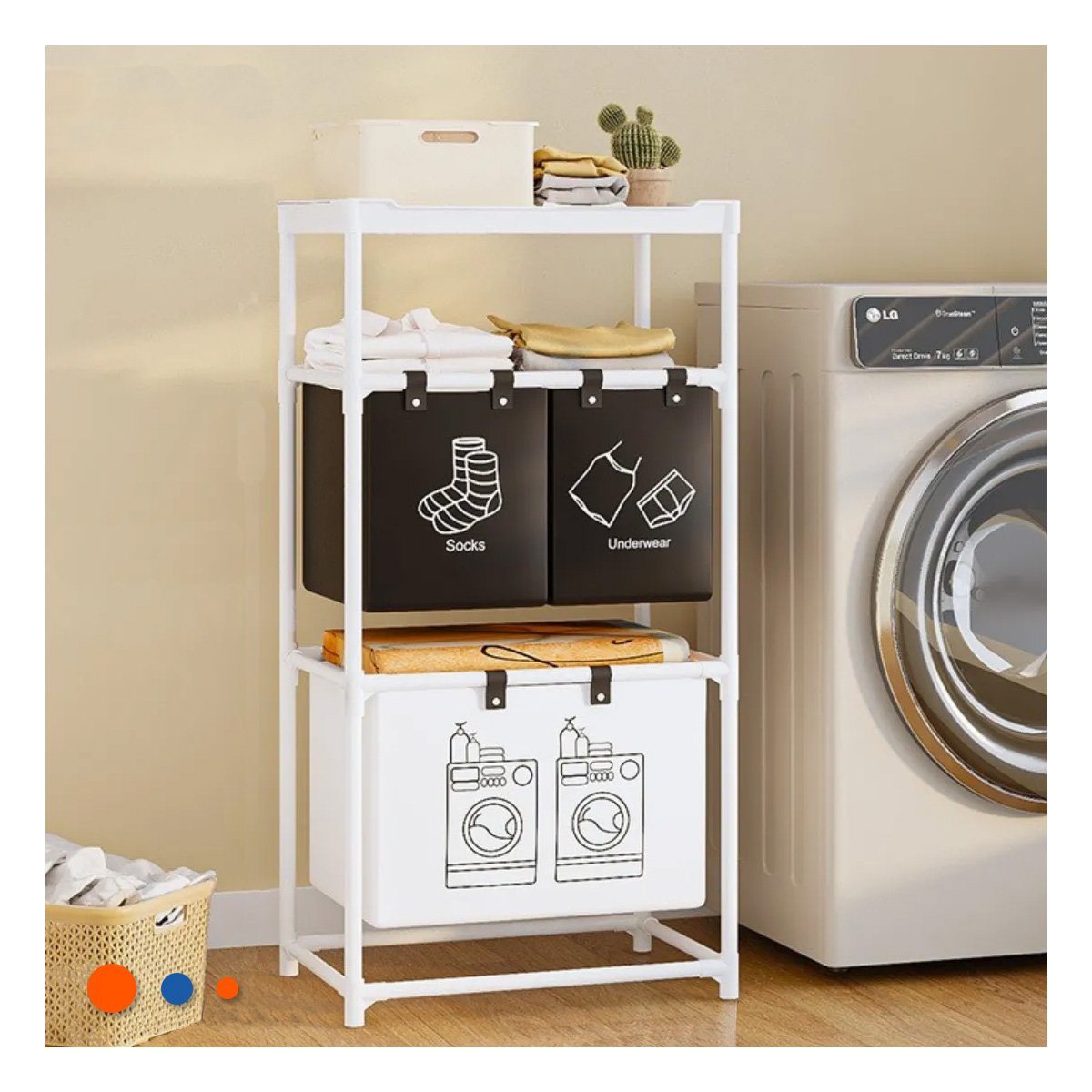 PACK2 MUEBLE ROPA SUCIA 3 NIVELES CON 3 CESTOS PARA HOGAR NEGRO Y BLANCO - 2