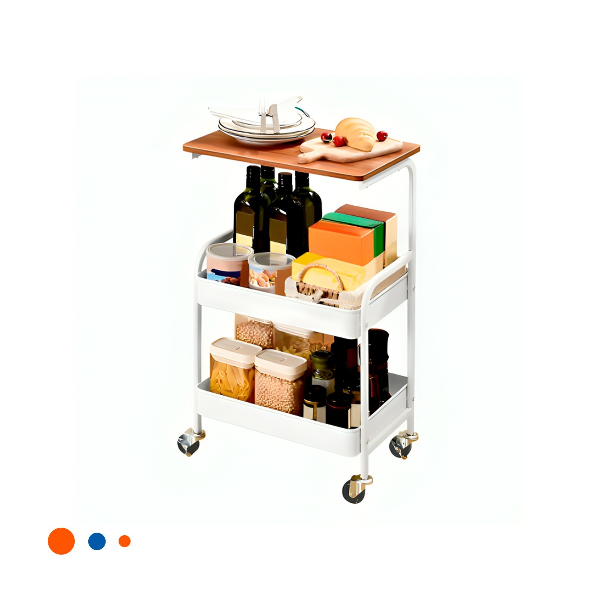 ESTANTE CARRITO CON MESA 3 NIVELES FORMA MODERNA CON RUEDAS BLANCO Y+LIGAS REGALO - 5