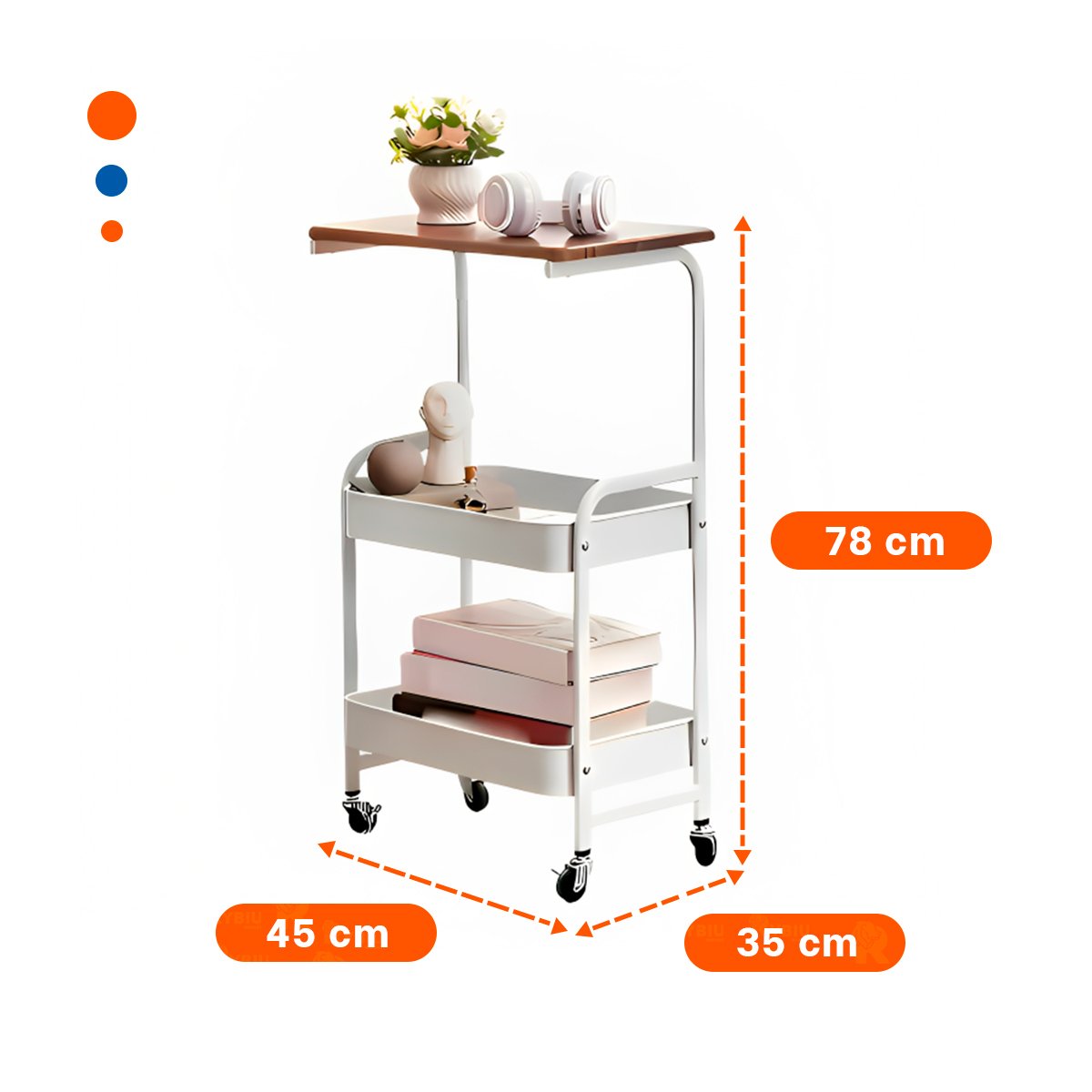 ESTANTE CARRITO CON MESA 3 NIVELES ESTILO COMPACTO CON RUEDAS BLANCO Y+REGALO STICKER - 4