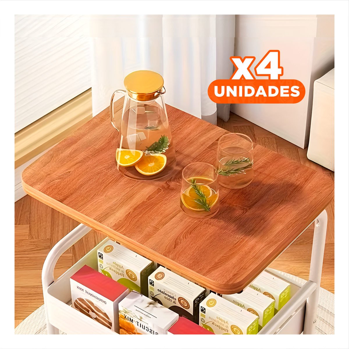 PACK4 MODULO CARRITO CON MESA 3 NIVELES CON RUEDAS DISENO FUNCIONAL BLANCO Y+REGALO STICKER - 1