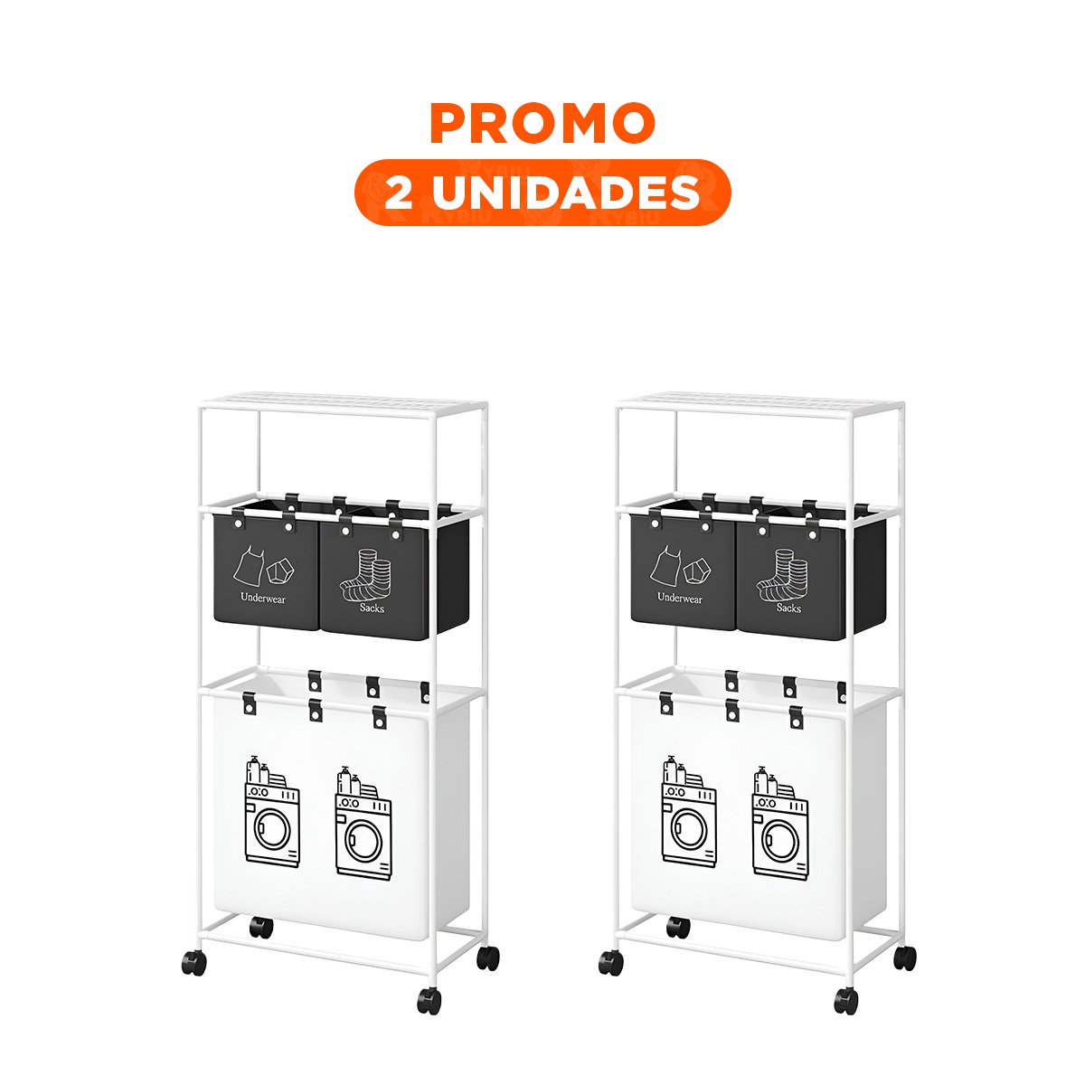 PACK2 MUEBLE ROPA SUCIA 3 NIVELES PRACTICA CON 3 CESTOS NEGRO BLANCO Y+REGALO STICKER - 1