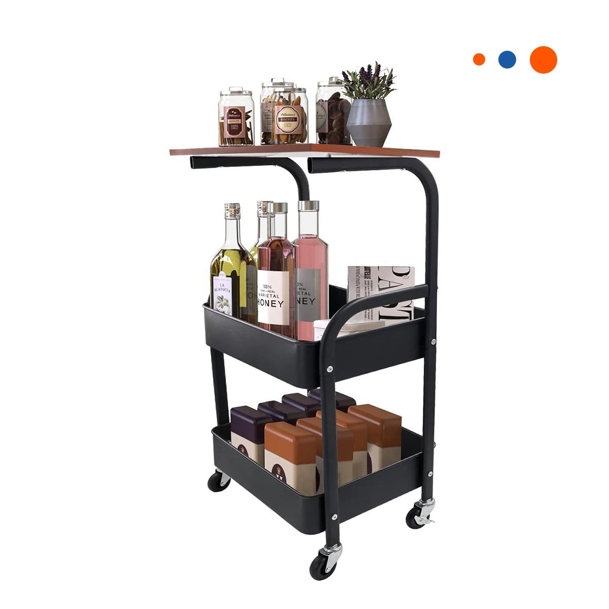 PACK4 MUEBLE CARRITO CON MESA 3 NIVELES SOPORTE ORGANIZADOR CON RUEDAS NEGRO Y+PAPEL REGALO - 3