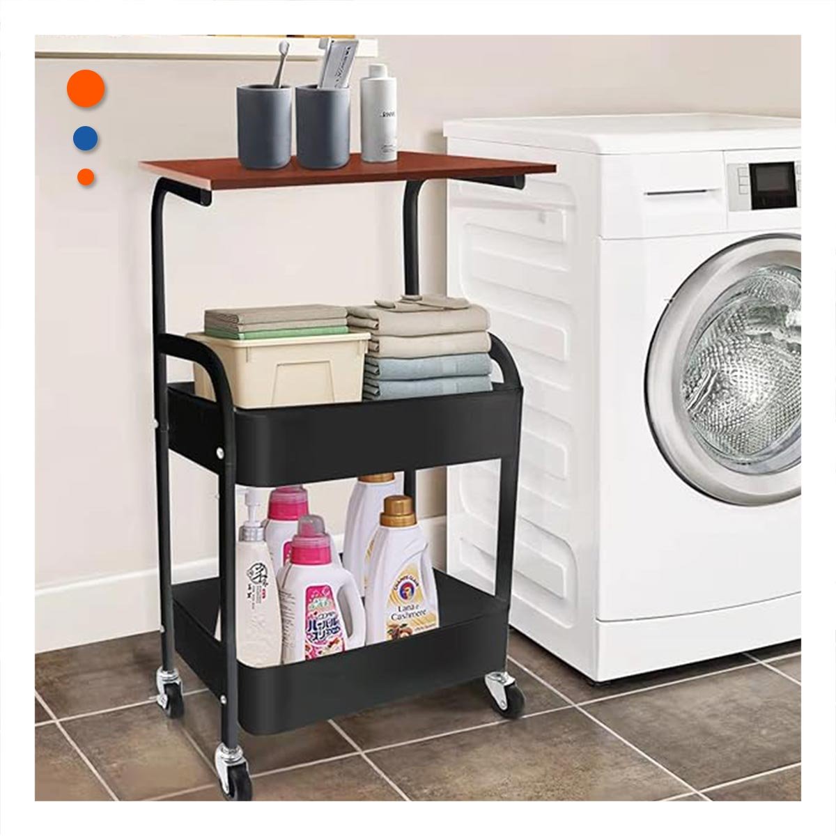 ESTANTE CARRITO CON MESA 3 NIVELES FORMA MODERNA CON RUEDAS NEGRO Y+LIGAS REGALO - 3